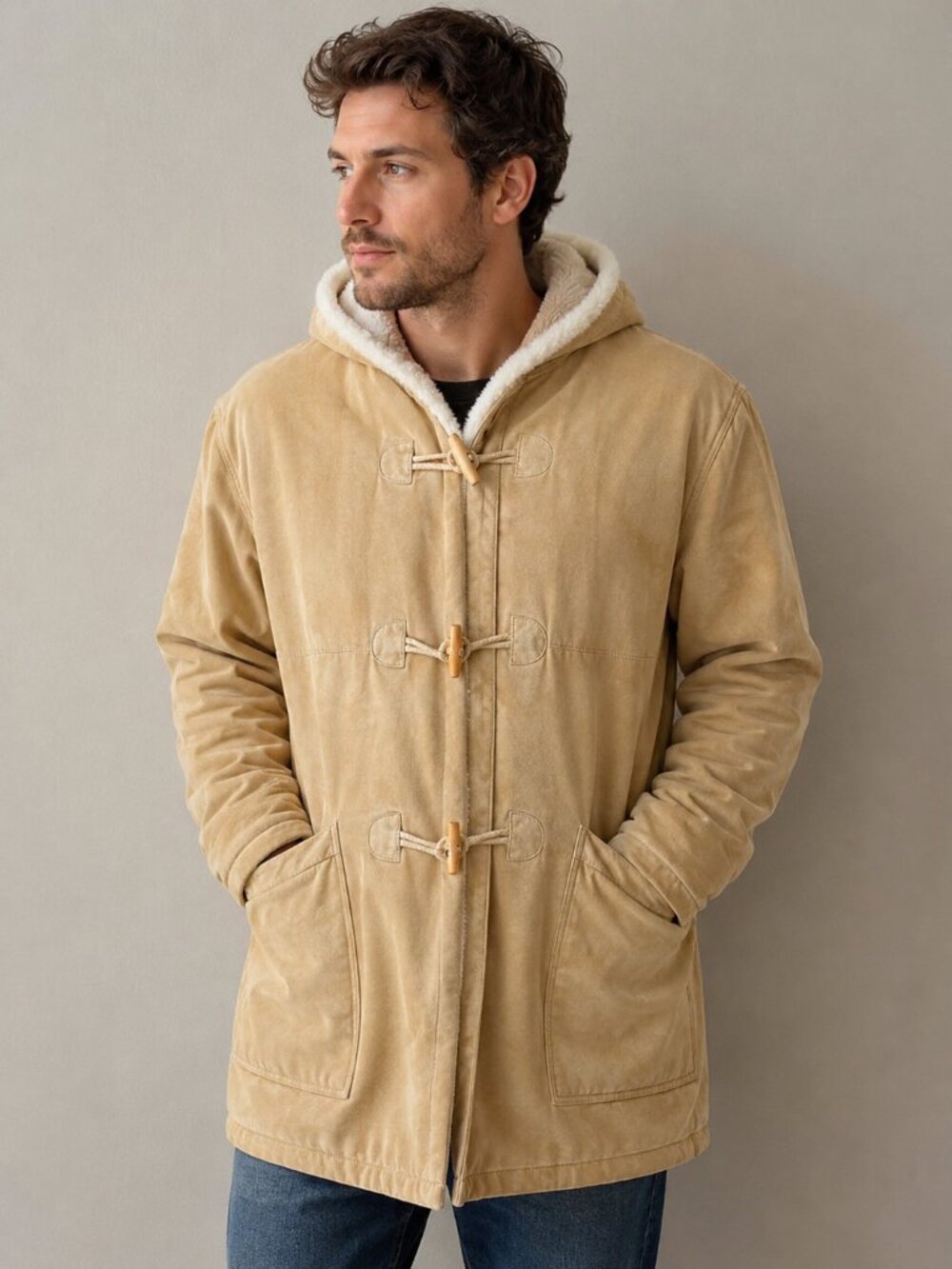 Vintage Adventure Bound by Wilsons Leather Hooded Coat Faux Shearling Men's L